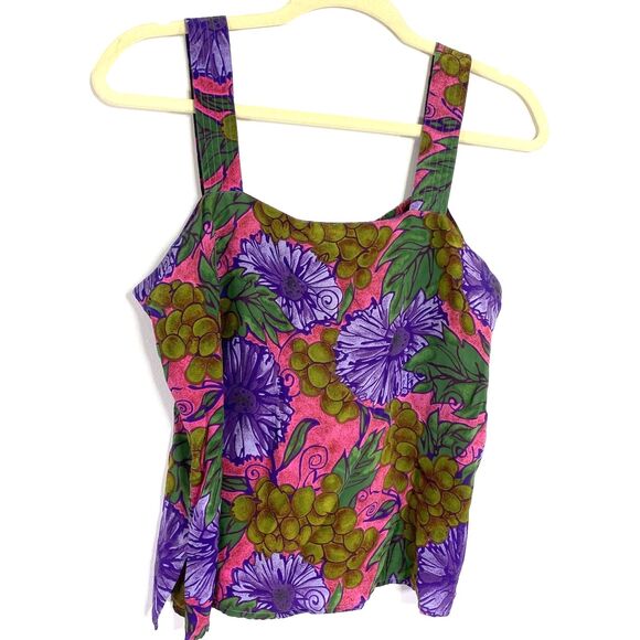 Michel Bruche VTG Purple Pink Floral Tropical Unlined Summer Artsy Tank Top 6 - Picture 4 of 9